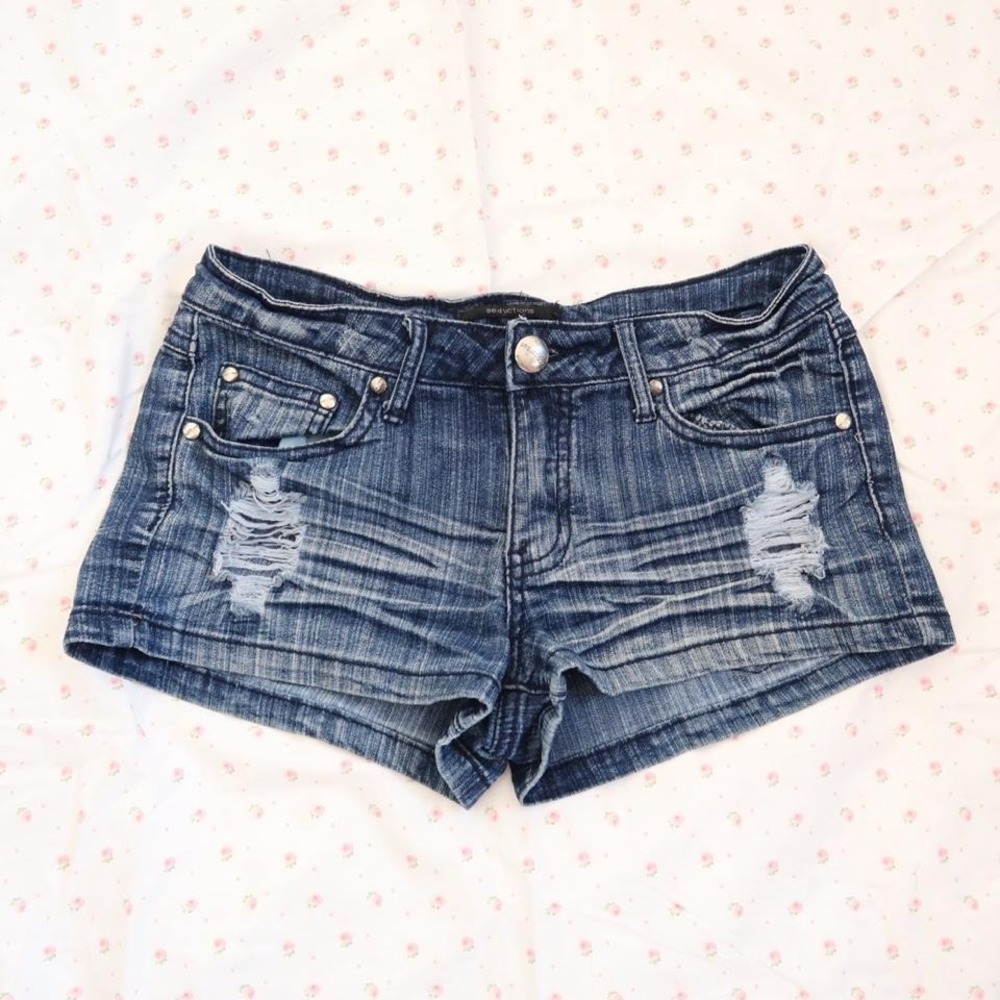y2k seductions distressed micro denim shorts low rise studded